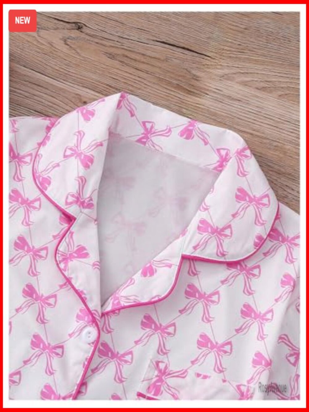 Women's Short Sleeve Button Down Pajama Set with Bows Preppy Sleepwear - Picture 4 of 5